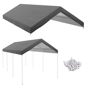 10 ft. x 20 ft. Gray Garage Carport Replacement Top Canopy Cover, Waterproof and UV with Ball Bungee Cords (Only Cover)
