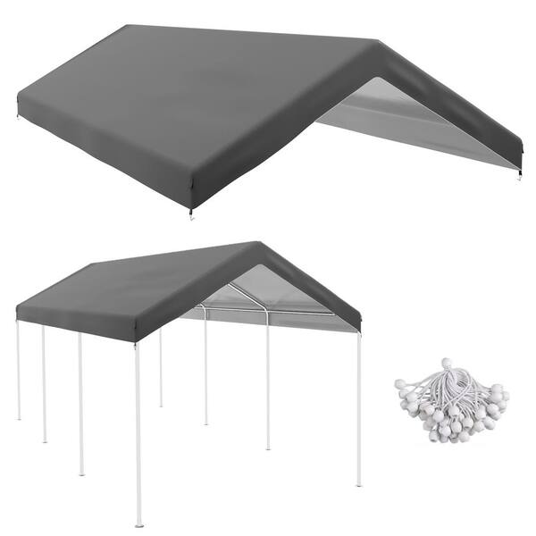 ITOPFOX 10 ft. x 20 ft. Gray Garage Carport Replacement Top Canopy Cover, Waterproof and UV with Ball Bungee Cords (Only Cover)