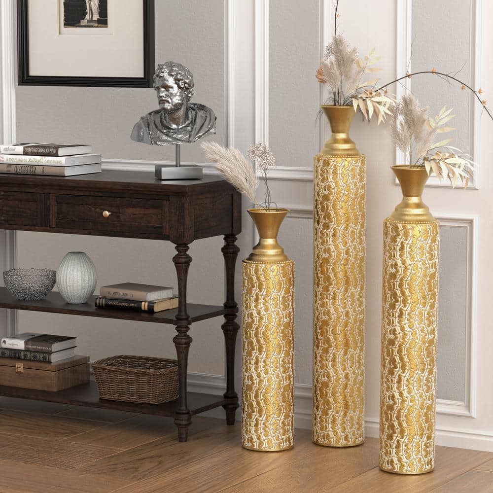 Metal Decorative Vases High Distress Metal Center Vases, Set of 3 Vases fo