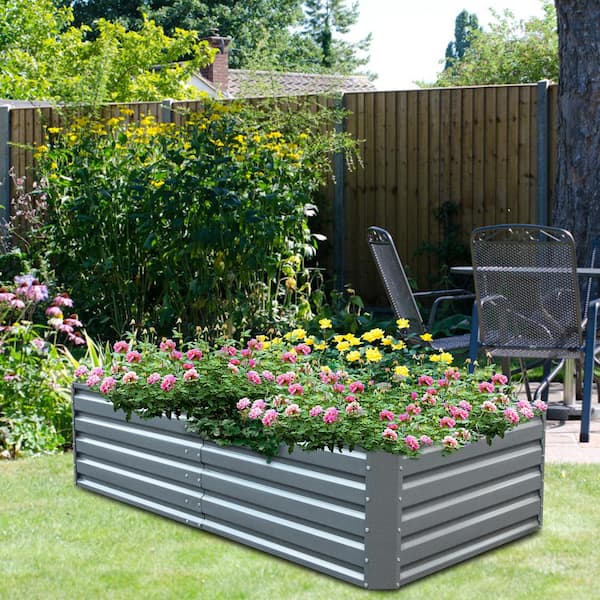 80 in. x 40 in. x 19 in. Raised Garden Bed Galvanized Steel Planter Box Gray Raised Planter Boxes for Growing Vegetables