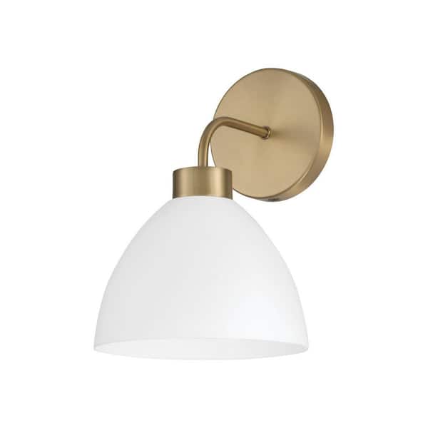 Ross 7.5 in. W x 11 in. H 1-Light Sconce in Aged Brass and White