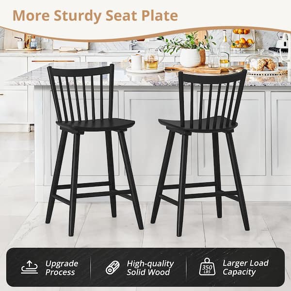 LUE BONA Winston 24 in. Black Classic Windsor Barstool Solid