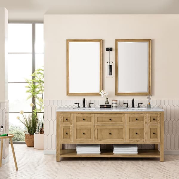 Breckenridge 72.0 in. W x 23.5 in. D x 34.2 in. H Bathroom Vanity in Light Oak with Eternal Jasmine Pearl Quartz Top