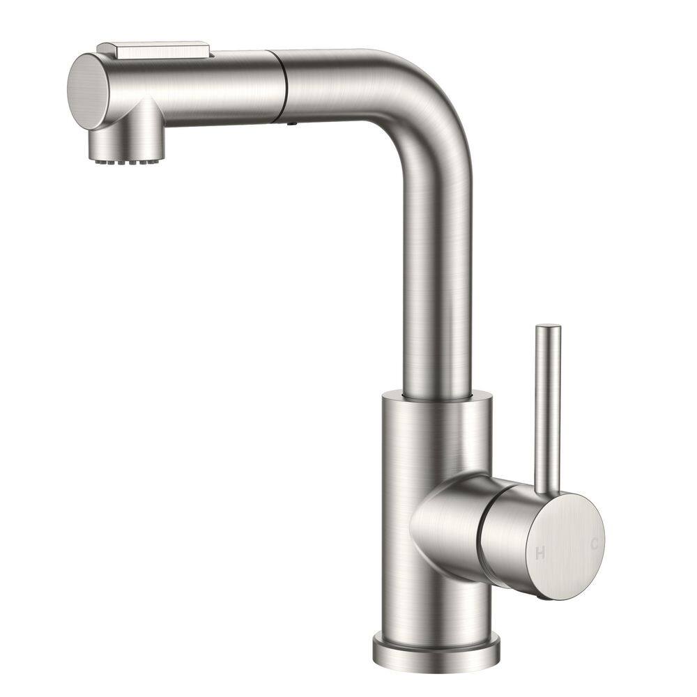 Gooseneck Single Handle Pull Down Sprayer KitchenFaucet with DeckPlate and Flexible Hose Pull Out Spout in BrushedNickel price history on PriceWatchPro