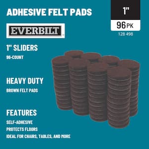 1 in. Brown Round Felt Heavy Duty Self-Adhesive Furniture Pads (96-Pack)