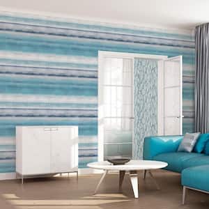 Atmosphere Turquoise/Blue/Silver Metallic Skye Stripe Non-Pasted Non-Woven Paper Wallpaper Roll (Covers 57 sq. ft.)