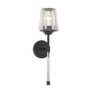 Garnet 5.5 in. W x 20.5 in. H 1-Light Matte Black Wall Sconce with Handcrafted Crystal Shade