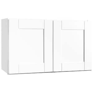 Shaker 30 in. W x 12 in. D x 18 in. H Assembled Wall Bridge Kitchen Cabinet in Satin White without Shelf