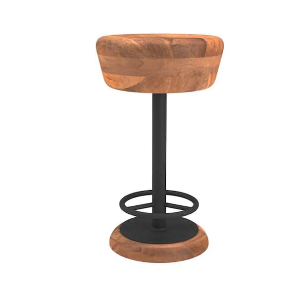 THE URBAN PORT 24 in. Brown and Black Backless Metal Frame Swivel Counter Bar Stool with Wooden Seat