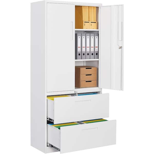 LISSIMO 31.50 in. W x 70.87 in. H x 15.75 in. D 2 Adjustable Shelves Steel Freestanding Cabinet with 2 Drawers and Lock in White