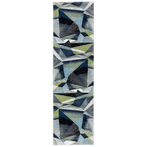 Porcello 2 ft. x 18 ft. Gray/Blue Geometric Runner Rug