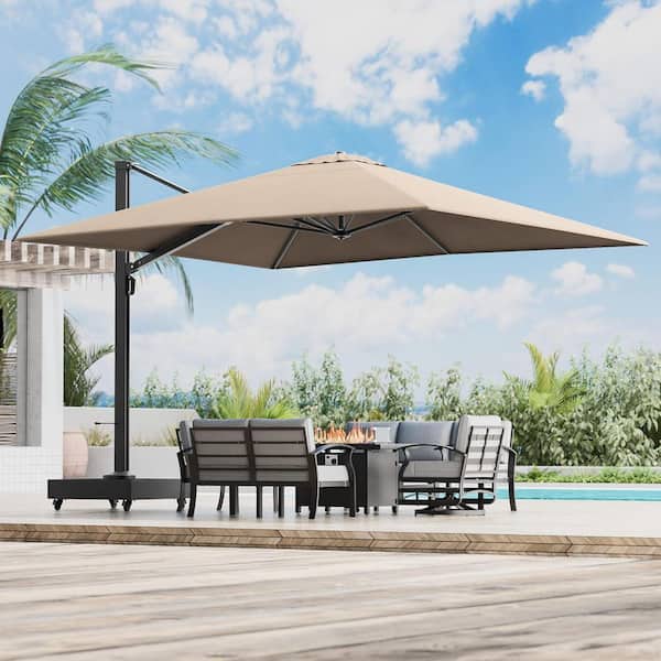 Halmuz 12 ft. Aluminum 360 Rotation Square Cantilever Patio Umbrella with  Base in Sand 12Roman-Sand