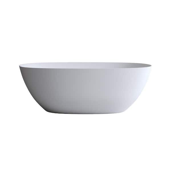 69 in. x 31.9 in. Resin Stone Soaking Bathtub in Matte White Solid Surface Modern Tub with Overflow and Pop-up Drain