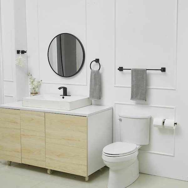 5-Piece Bath Hardware Set with Towel Bar Towel Ring Towel Hook Toilet Paper Holder in Matte Black