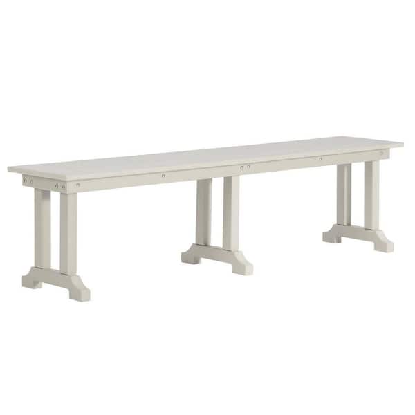 Hayes 65 in. Backless HDPE Plastic Trestle Outdoor Dining 2-Person Patio Garden Bench in Sand
