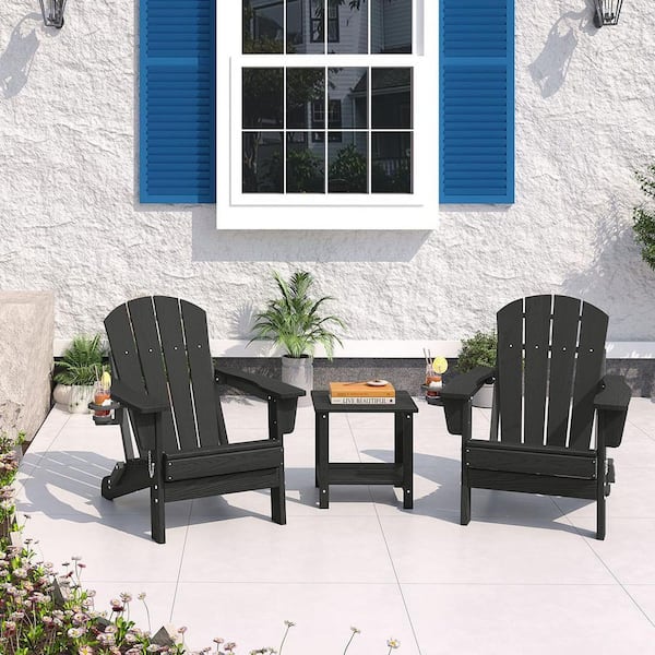 Folding Adirondack Chair Set of 2 with Side Table, Wood Texture