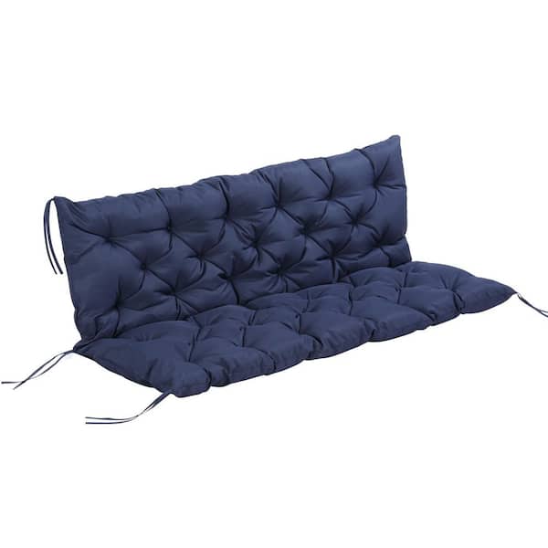 1 Pieces Dark Blue 3-Seater Outdoor Bench Cushion Tufted Overstuffed Replacement with Backrest, Tie-On Design for Garden