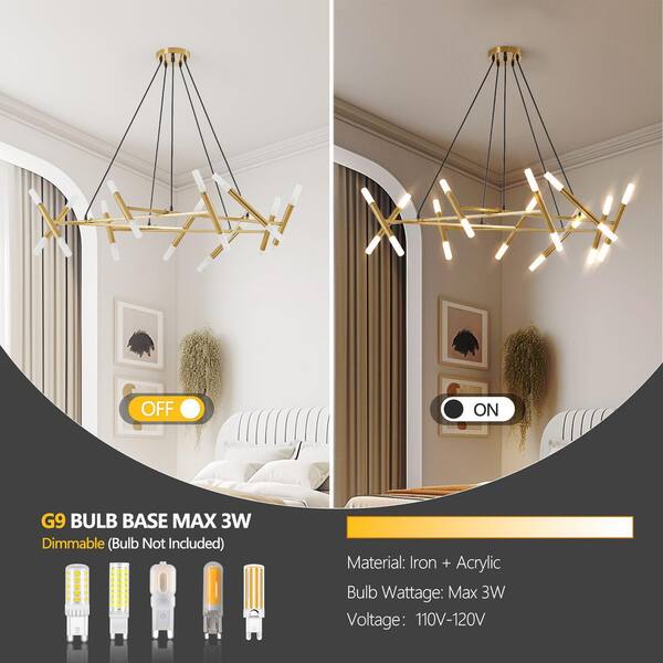 Jushua 20-Light Gold Metal Chandelier with Adjustable Height