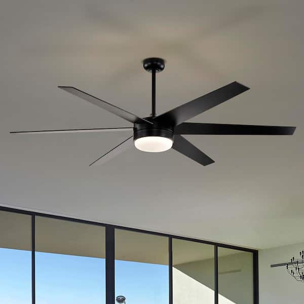 72 in. Matte Black Integrated LED 6-Speed Color Changing Indoor Ceiling Fan with Light and Remote