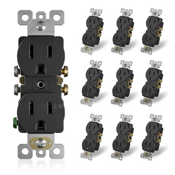 15 Amp 125-Volt Residential Grade Self Grounding Tamper Resistant Duplex Outlet without Wall Plate, Matt Black (10-Pack)