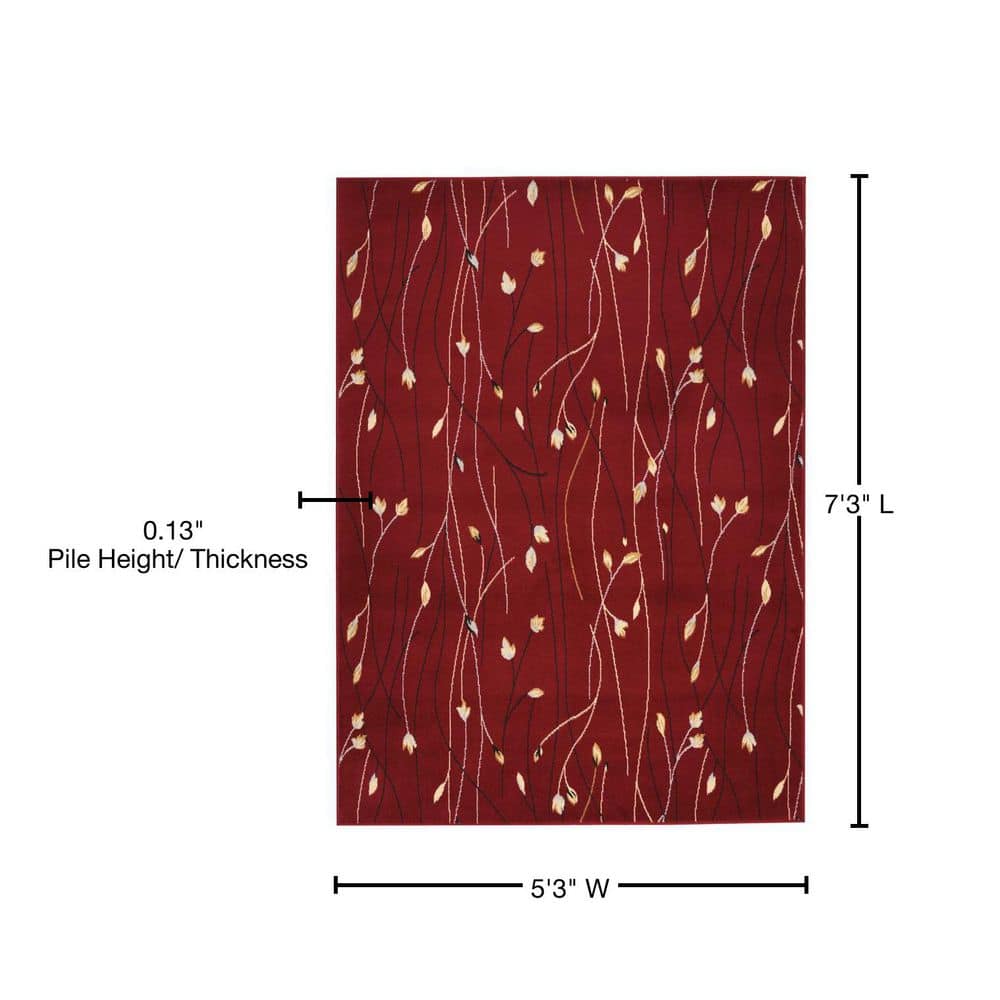 Handmade Red Floral Rectangular Synthetic 5' x 7' Area Rug