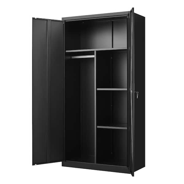 Kahomvis Black 70.8 in. H Metal Wardrobe with Hanging Rod, Lock