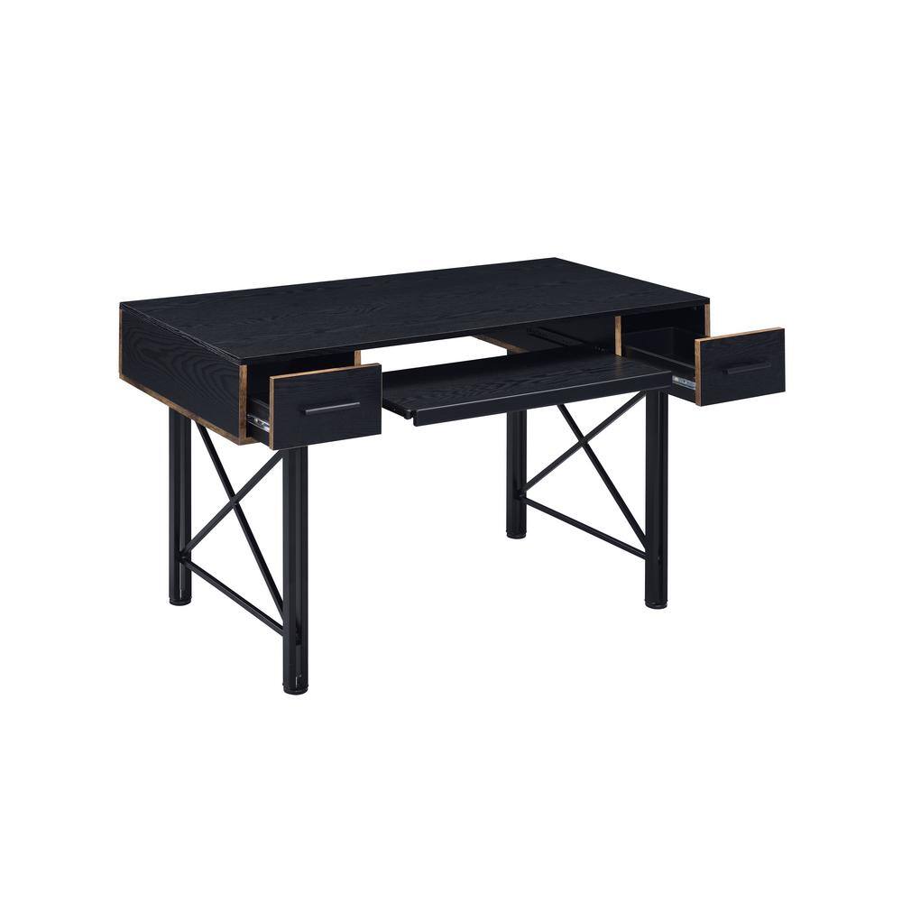 Settea 51" Industrial Black Wooden Computer Desk with Drawers and Keyboard Tray