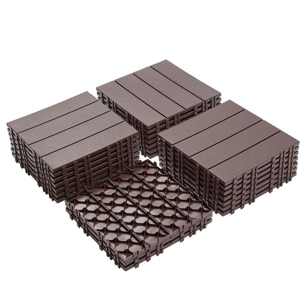 Afoxsos 1 ft. x 1 ft. Light Coffee Plastic Interlocking Deck Tiles for Poolside, Backyard, Waterproof, All Weather (44-Pack)