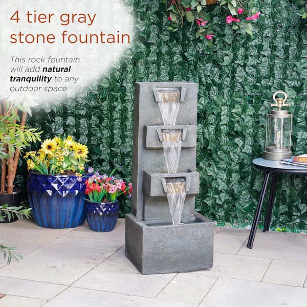 Alpine Corporation 33 in. Gray Stone-Look 4-Tier Tiered Floor