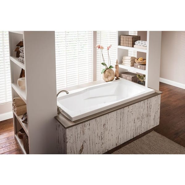 Aquatic Ascot I 60 in. Acrylic Reversible Drain Rectangular Drop-In Soaking Bathtub in Biscuit