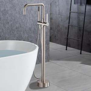 1-Handle Freestanding Tub Faucet with Hand Shower in Brushed Nickel