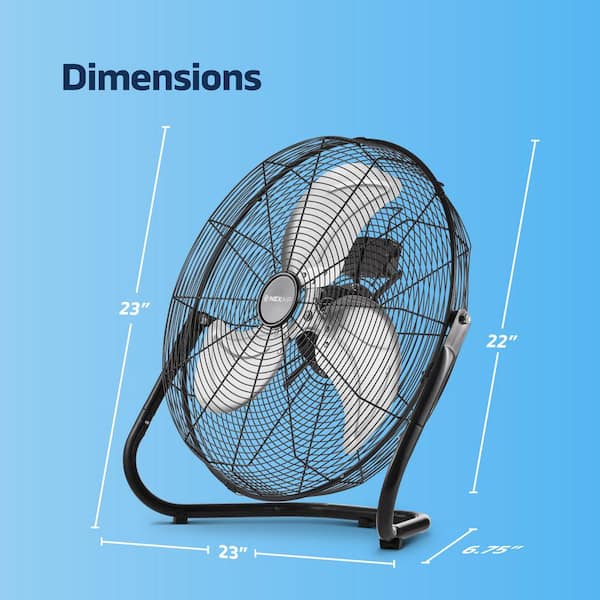 NEXAIR 20 in. 3 Fan Speeds Floor Fan in Black Metal with High