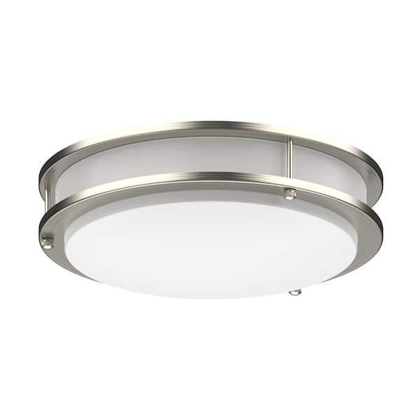 DYMOND 12 in. Modern Double Ring Selectable LED Flush Mount Ceiling Light Fixture Brushed Nickel For Kitchen Bedroom Laundry
