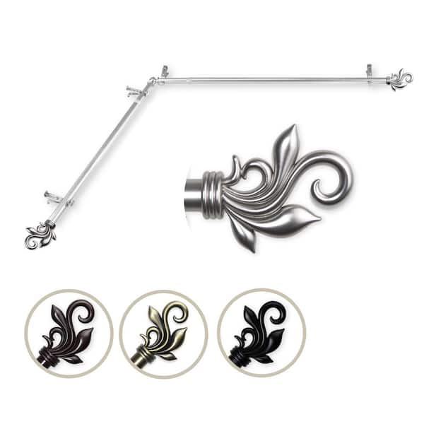 Rod Desyne 13/16" Dia Adjustable 28" to 48" Single Corner Window Curtain Rod in Satin Nickel with Delilah Finials