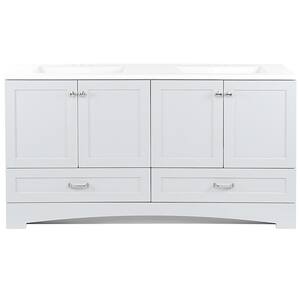 Lancaster 60 in. W x 19 in. D Bath Vanity in Pearl Gray with Cultured Marble Vanity Top in White with White Sinks
