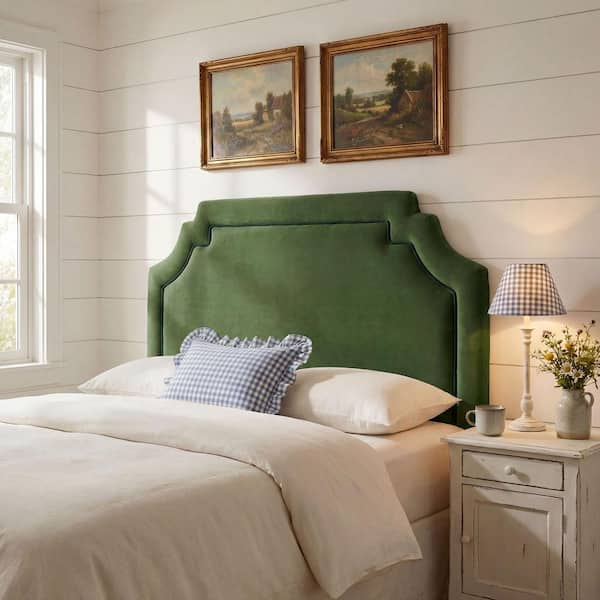 Magnolia King Size Stain-Resistant Performance Velvet Headboard in Moss Green Dark Green