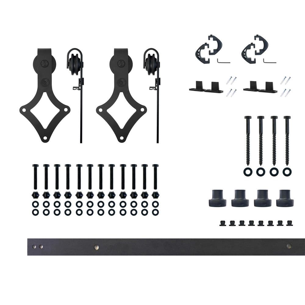 5 ft./60 in. Black Rustic Non-Bypass Sliding Barn Door Hardware Kit Diamond Design Roller for Double Doors price history on PriceWatchPro