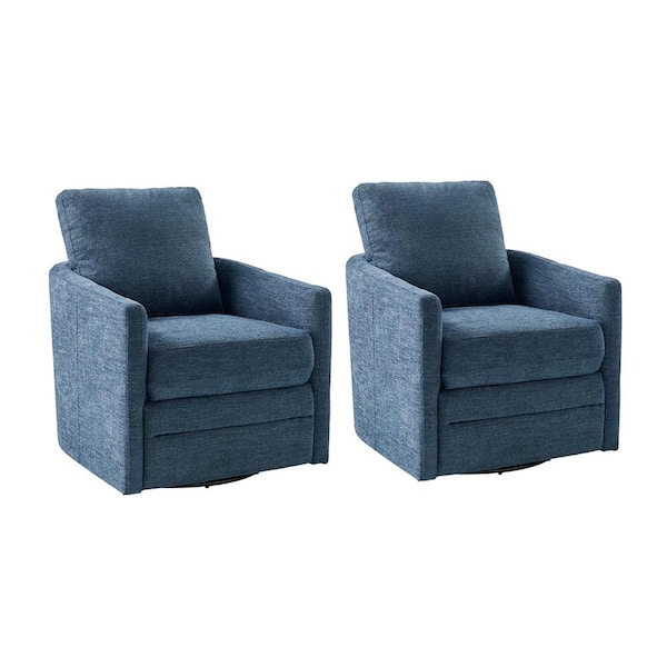 JAYDEN CREATION Lauren Indigo Transitional Wooden Upholstered Living Room Swivel Chair with Metal Base (Set of 2)