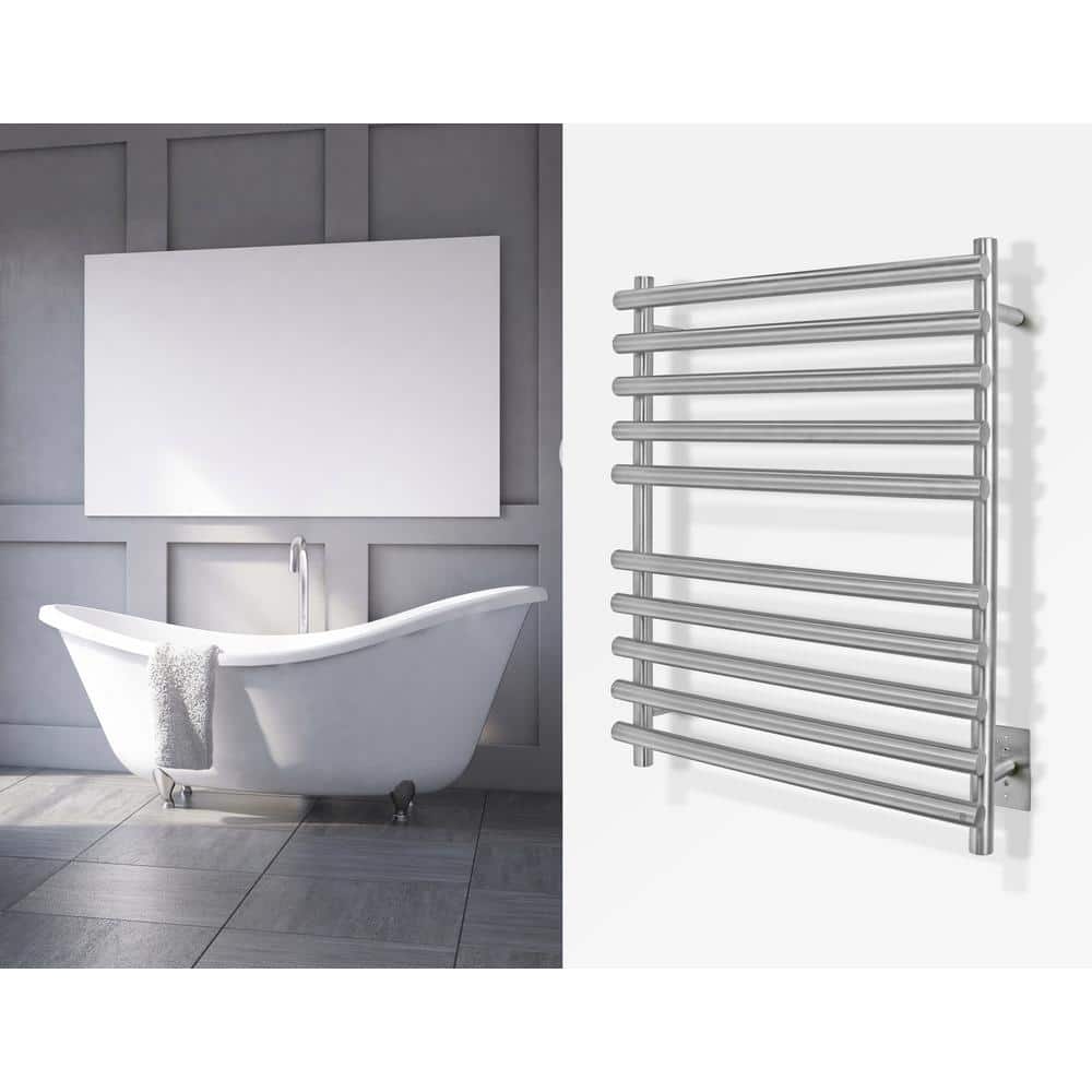 Brushed Stainless Steel Wall-Mounted 10-Bar Towel Warmer