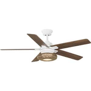 Schaal 52 in. Indoor/Outdoor Integrated LED Satin White Coastal Ceiling Fan with Remote for Living Room and Bedroom