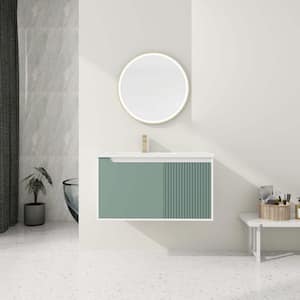 36 in. W x 20 in. D x 20 in. H Single Sink Wall Mounted Bath Vanity in Green with White Ceramic Top