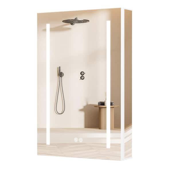 Zeafive Reco 20 in. W x 30 in. H Recessed /Surface Mount Rectangular LED Bathroom White Medicine Cabinet with Mirror Right Open