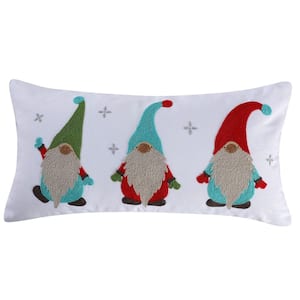 Let It Snow Multicolor Embroidered Gnomes 12 in. x 24 in. Throw Pillow