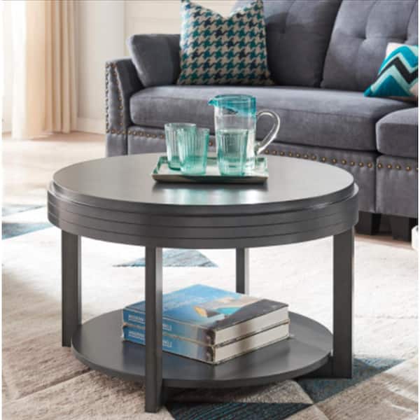 Leick Home 30 in. L x 30 in. D Chocolate Cherry Round Wood Coffee Table with Shelf