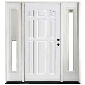 64 in. x 80 in. Element Series 9-Panel Primed White Left-Hand Steel Prehung Front Door with 12 in. Mini Blind Sidelites