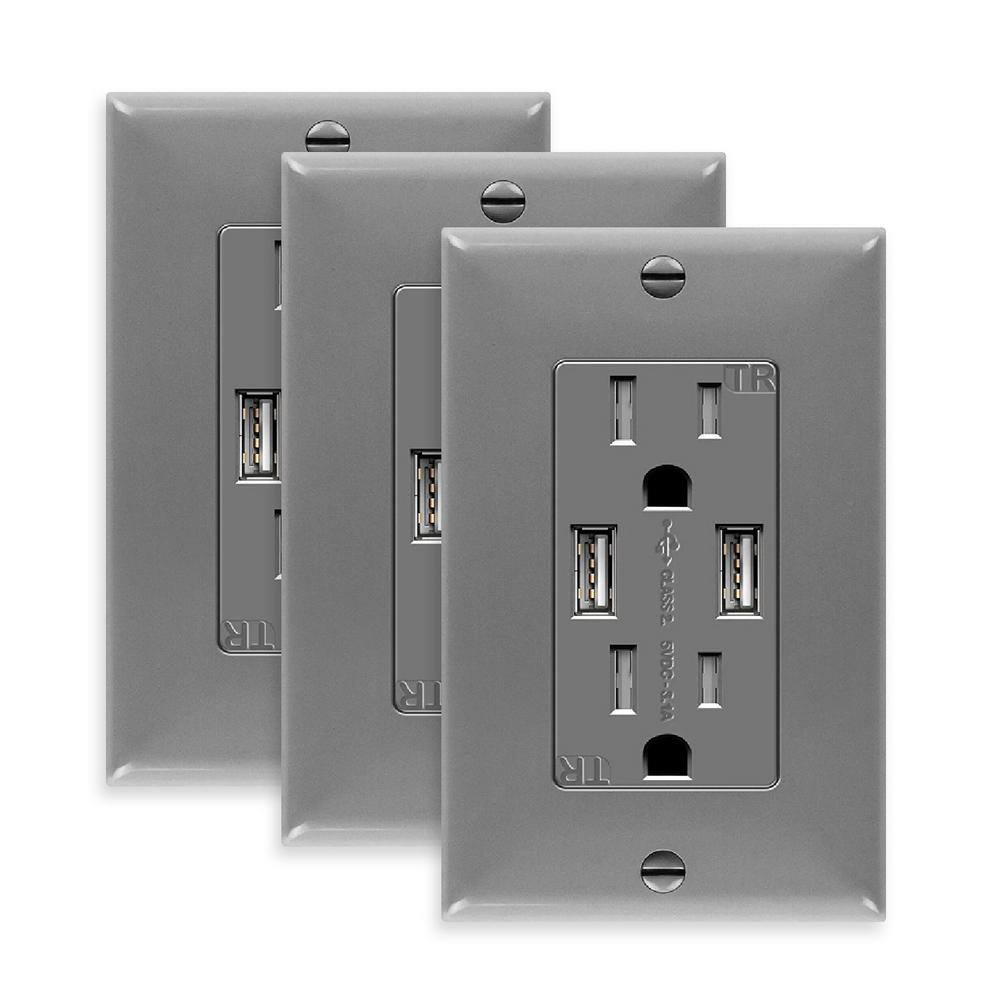 TOPGREENER 15 Amp Tamper Resistant Decorator Duplex Receptacle, USB
