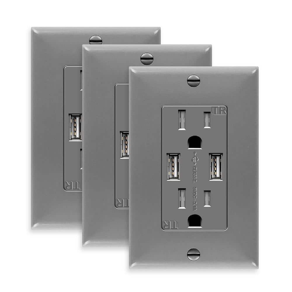 TOPGREENER 15 Amp Tamper Resistant Decorator Duplex Receptacle, USB