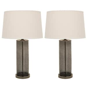 all Black Ribbed Glass 26.5 in. Black Table Lamps with Shade (Set of 2)