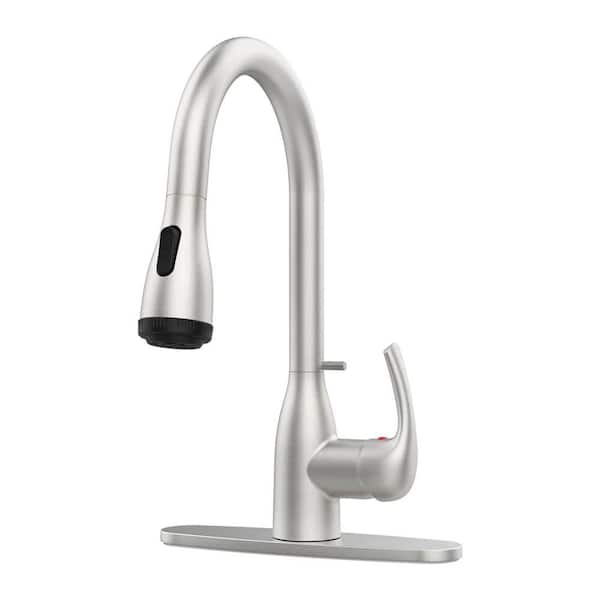Brushed Nickel 15.74 in. H Pull Down Sprayer Kitchen Faucet with 4 Modes, Locking Buckle, 360° Swivel and Easy Install