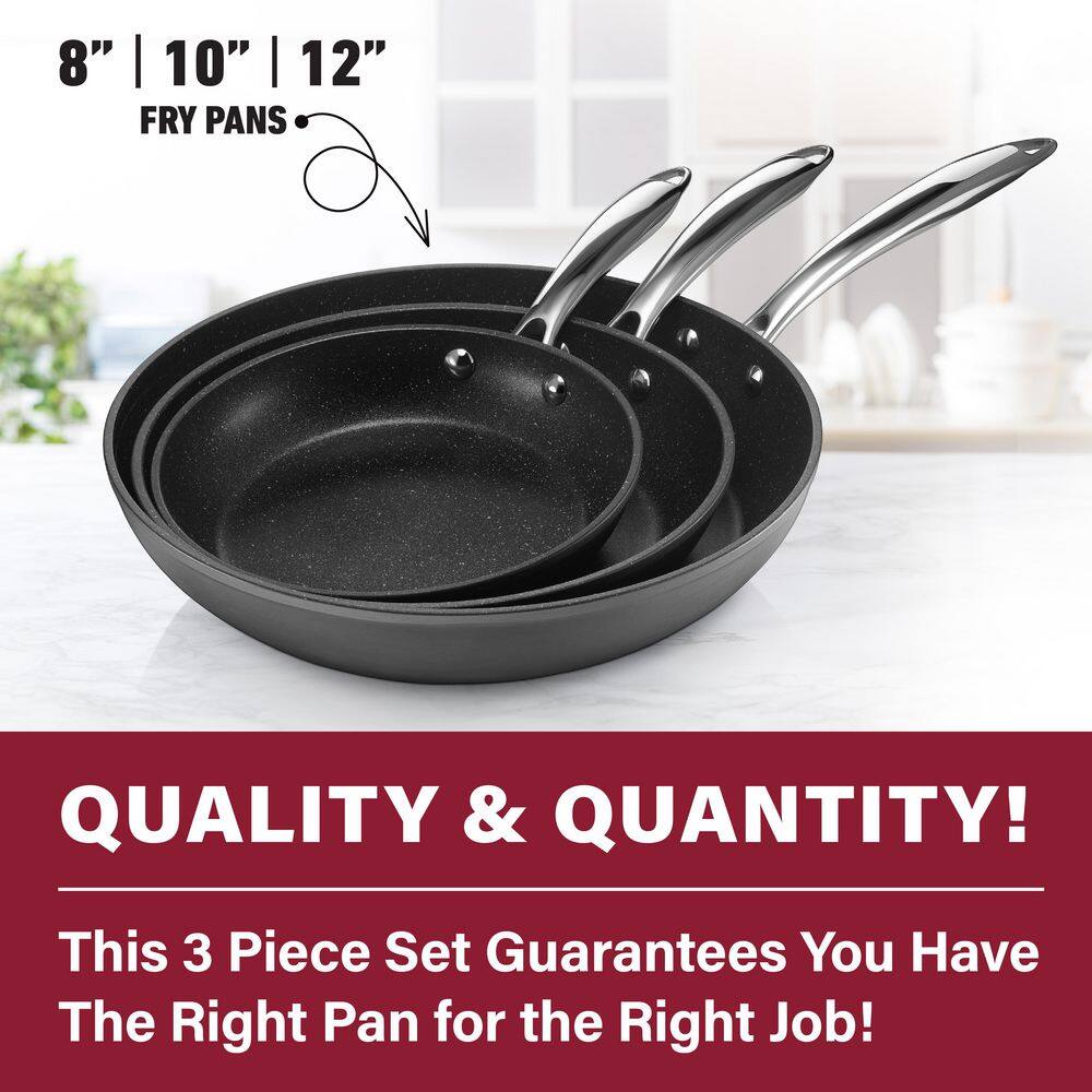 Black Aluminum Non-Stick 3-Piece Fry Pan Set
